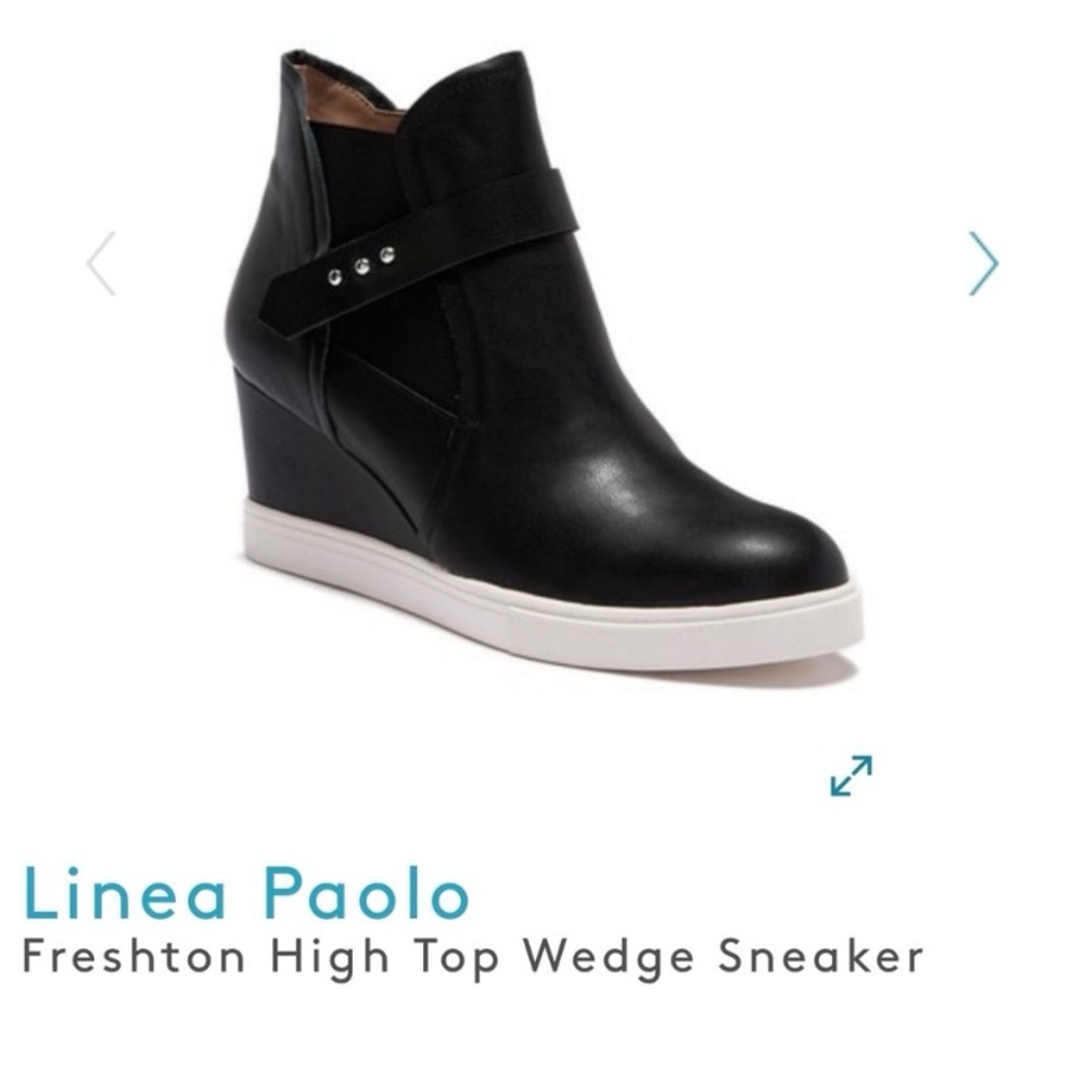 Linea Paolo Freshton Black Leather Wedge High Top Sneaker Size 7